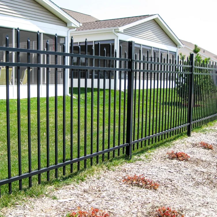 Black powder-coated ornamental steel fence with spear-top finials at a residential property — RKC Wood Care Pros