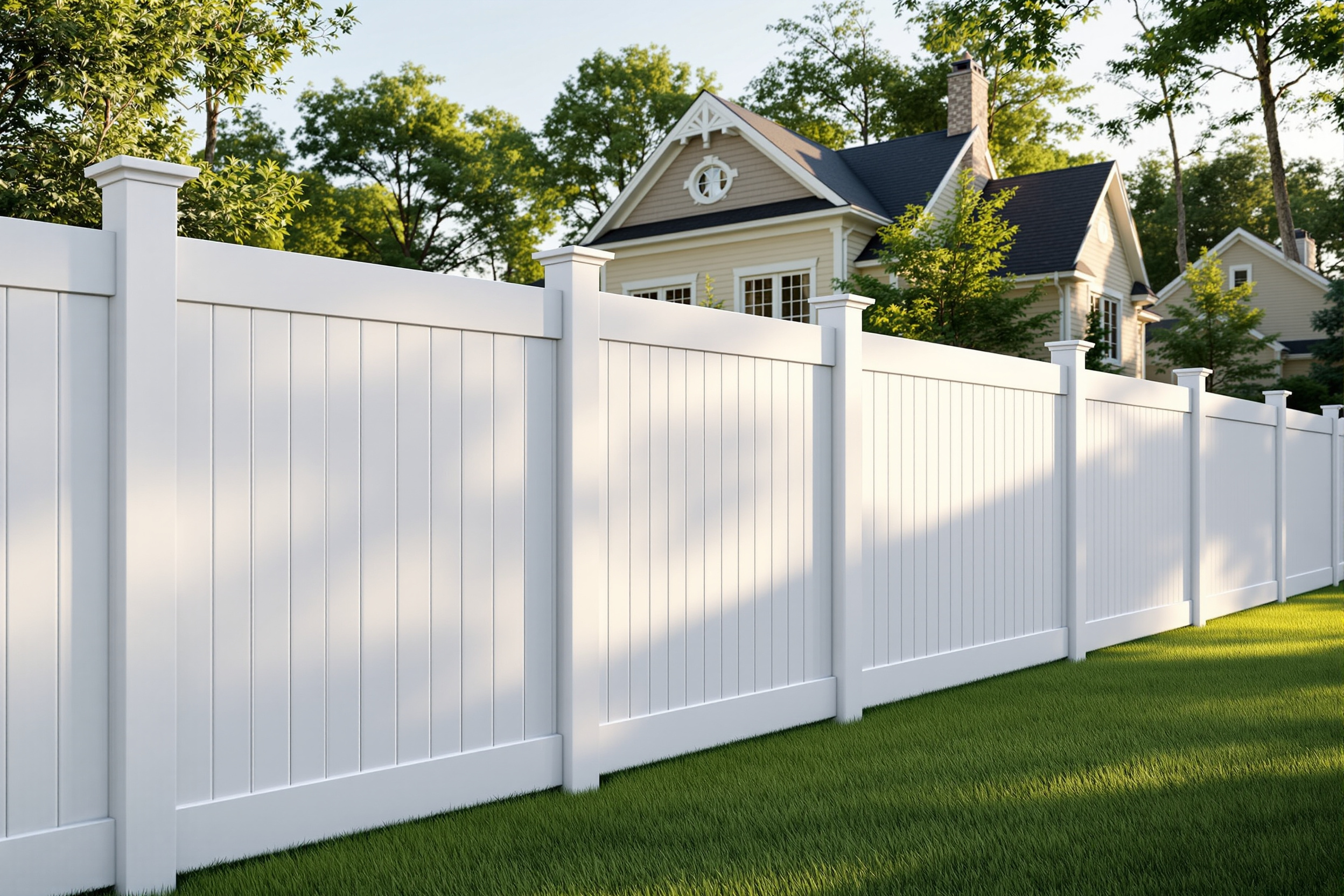 8-foot tongue-and-groove vinyl privacy fence with aluminum insert reinforcement in Leawood, KS — RKC Wood Care Pros