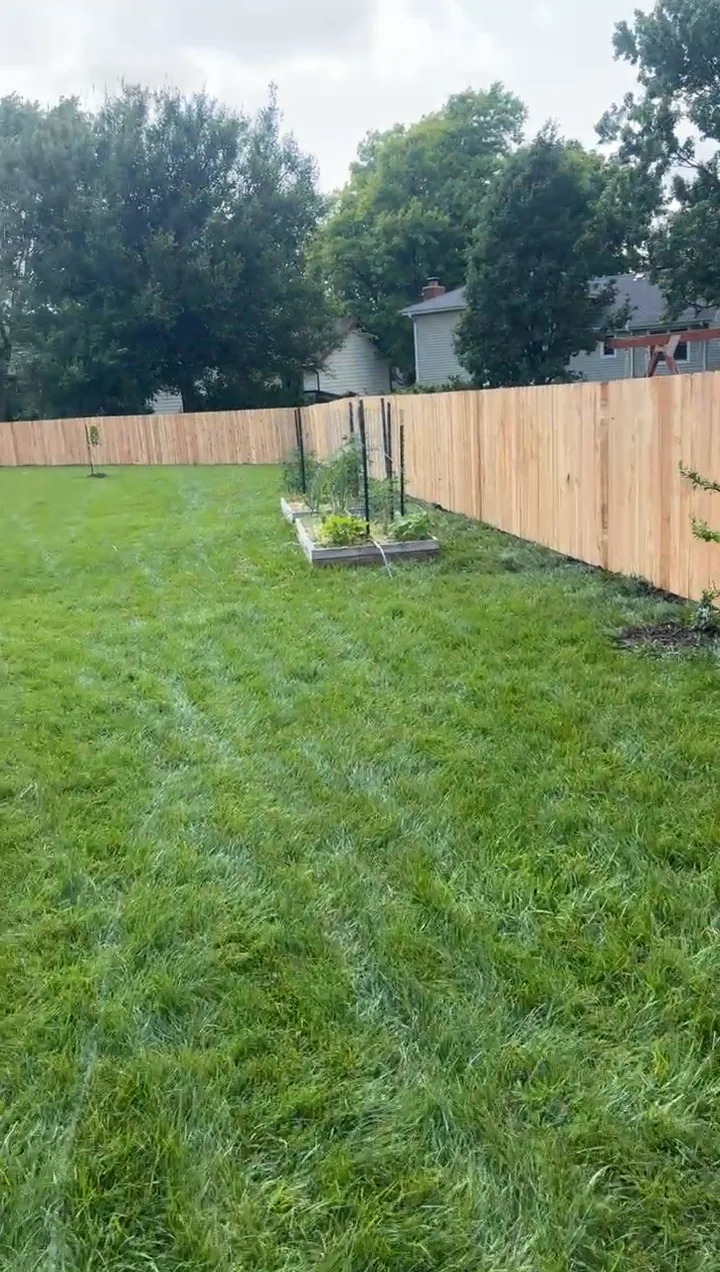New wood privacy fence replacing an old fence along a Gardner, KS backyard — RKC Wood Care Pros